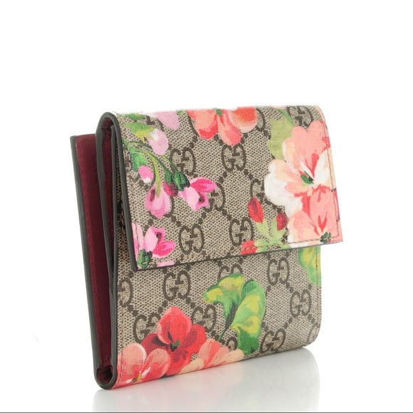 GUCCI 470071 GG Supreme Monogram Blooms Print French Flap Wallet Antique Rose - Picture 5 of 13